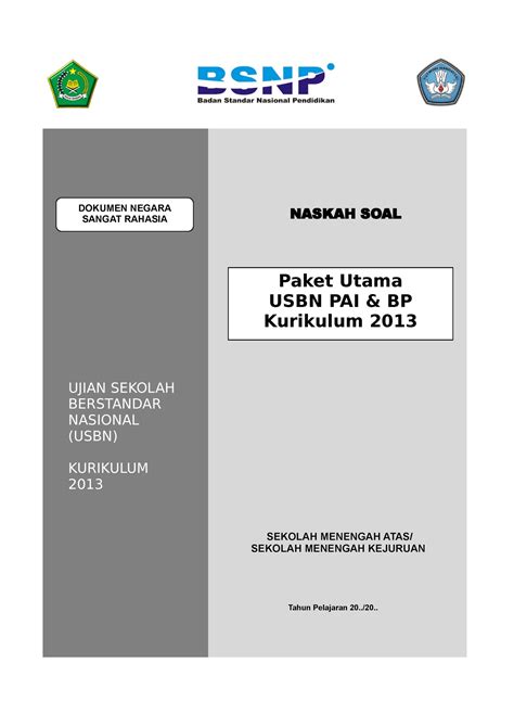 Soal Us Agama Naskah Soal Dokumen Negara Sangat Rahasia Paket Utama