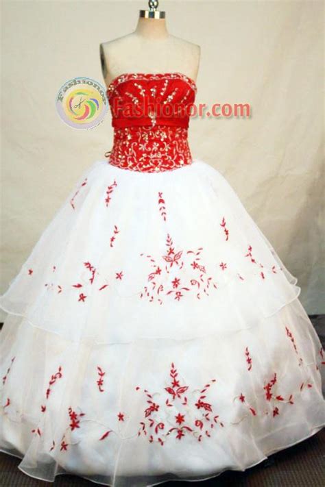 Simple Ball Gown Strapless Floor Length Embroidery With Beading White