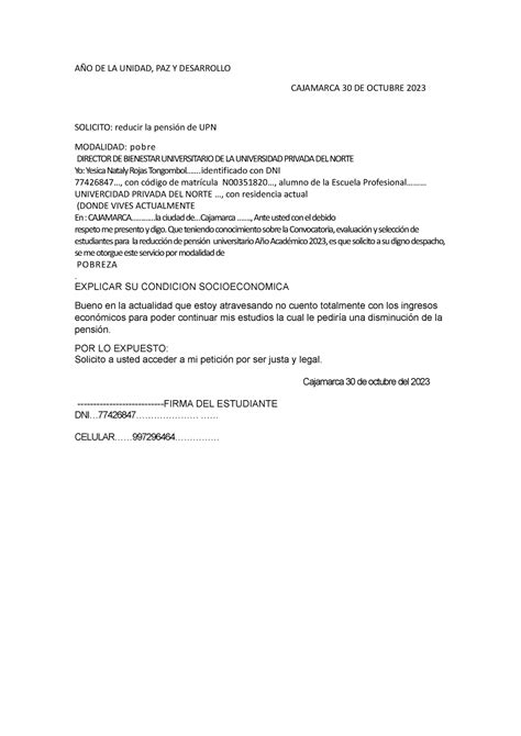 Solicito 1 EXAMEN AÑO DE LA UNIDAD PAZ Y DESARROLLO CAJAMARCA 30