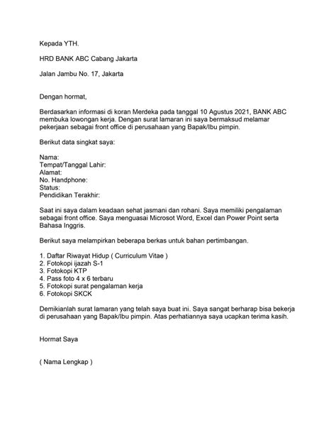 Contoh Surat Lamaran Kerja Yang Menarik Dan Unik Contoh Surat 2020 Riset