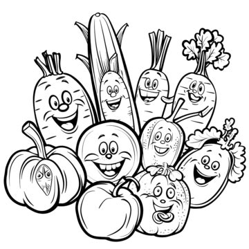 Cartoon Vegetables Characters Group Coloring Page Vegetable Food