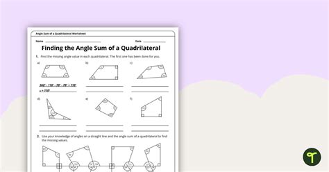 Angle Sum Of A Quadrilateral Worksheet Teach Starter Worksheets Library