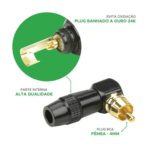 Conector Plug Rca 90º Profissional Top De Linha Preto Leroy Merlin