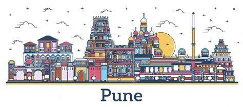 Premium Vector Outline Pune India City Skyline With Colored Buildings