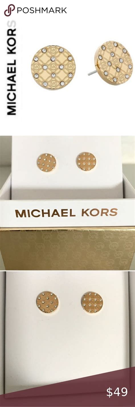 NWT Authentic MK Gold Tone Monogram Stud Earrings Monogram Earrings