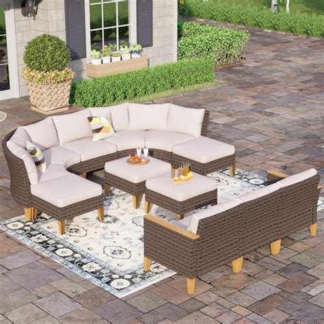 Phi Villa Brown Piece Rattan Steel Wicker Outdoor Sectional