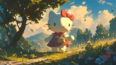 Hello Kitty Walking Desktop Wallpaper - Download in HD & 4K