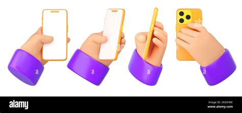 3d Cartoon Human Hands Holding Smartphone Set Using Mobile Phone