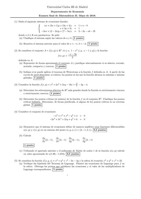 Examen Mayo Universidad Carlos Iii De Madrid Departamento De