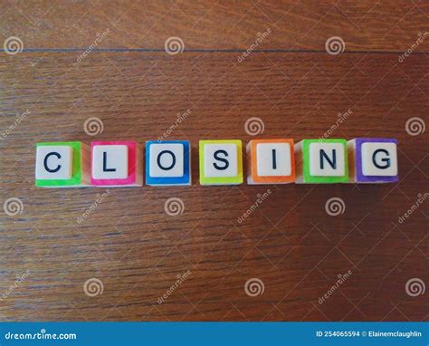 word closing  bright letters stock photo image  project