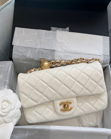 Bnib B Chanel Pearl Crush White Rectangular Luxury Bags Wallets