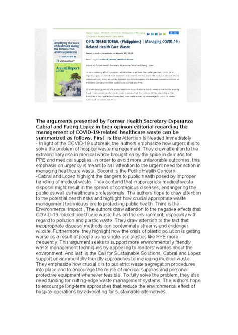 Argue - The arguments presented by Former Health Secretary Esperanza