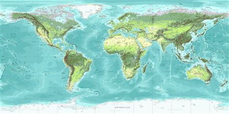 Detailed physical world map Equirectangular projection 26188533 Vector ...