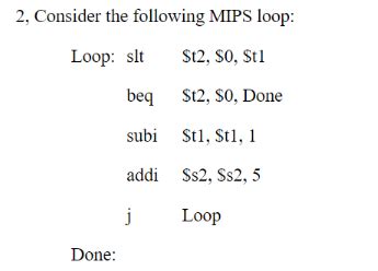 Solved Consider The Following Mips Loop Loop Slt St Chegg