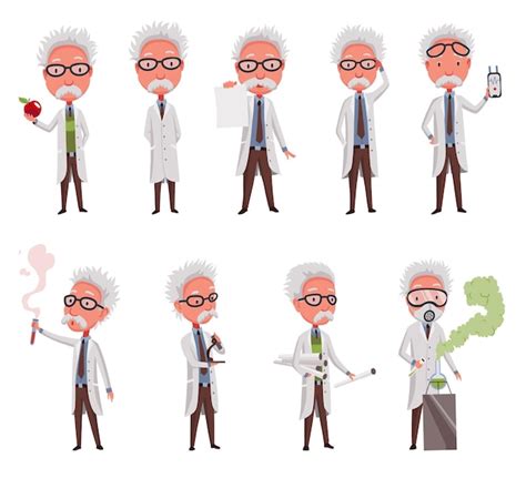 Premium Vector Old Scientist Set Funny Moustached Characters Wearing