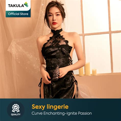 Vintage Inspired Embroidered Print Backless Cheongsam Lingerie Set For Women Lazada