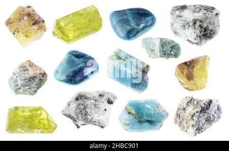 Conjunto De Varias Piedras Azules Sin Pulir Con Nombres Recortada Sobre