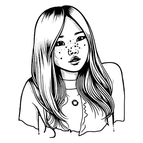 Blonde Korean Girl Coloring Page · Creative Fabrica