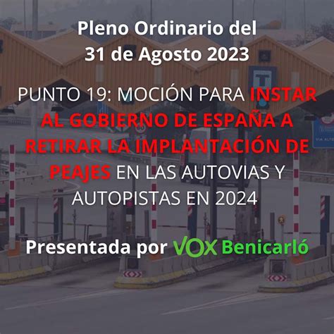 Vox Benicarló presenta una moción para instar al Gobierno de España a