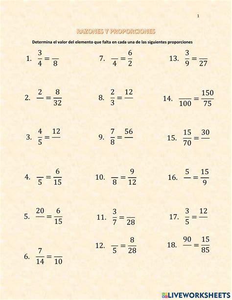 Pdf Online Worksheet Razones Y Proporciones Teacher Planning