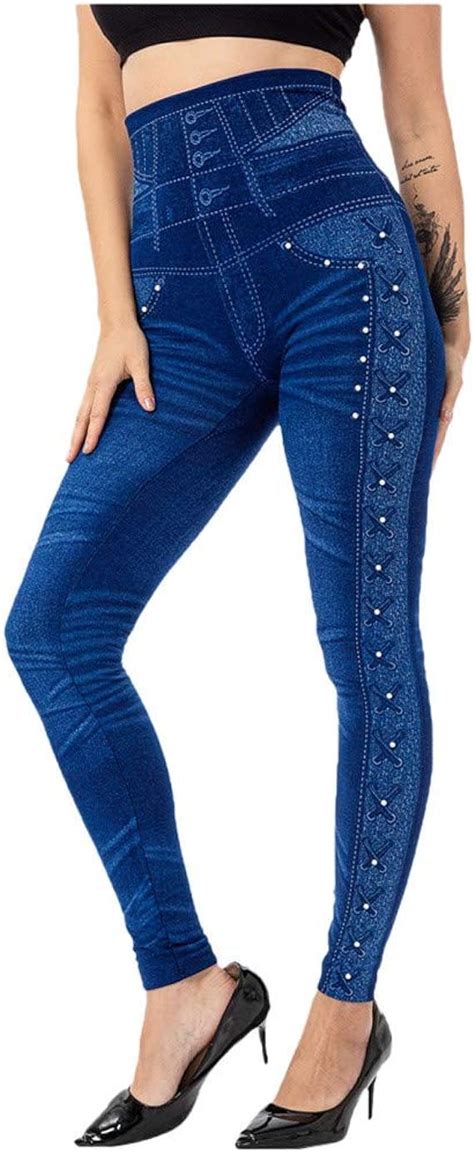 Deaamygline Jeanshose Damen Hohe Taille Skinny Jeans Hose Perlen