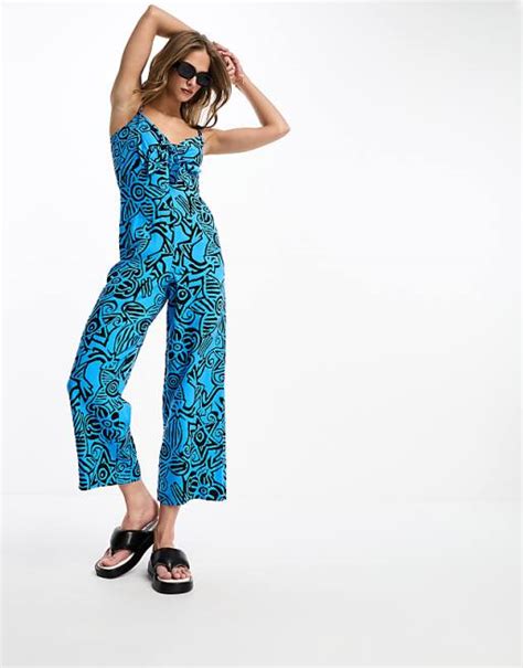 Whistles Starflower Printed Sleeveless Jumpsuit In Blue Asos