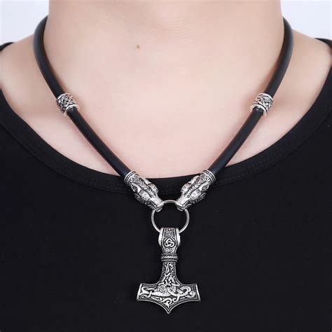 Thor's Hammer Mjolnir choker Walf Viking Amulet Scandinavian pendant ...