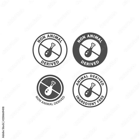 No animal derived food ingredient circle label icon set. Animal derived ...