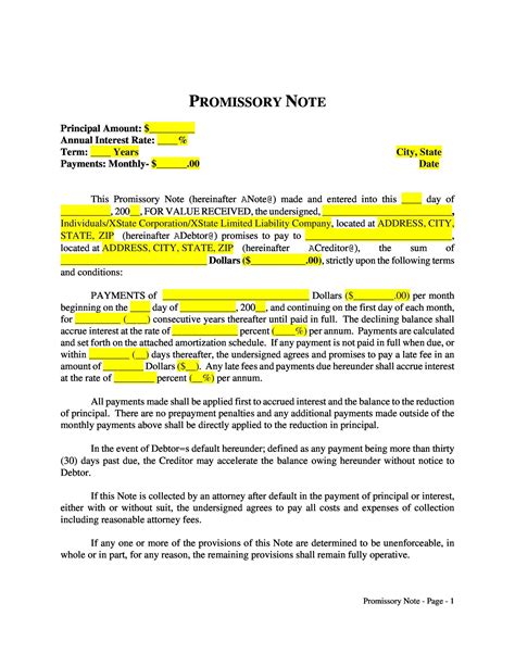 45 Free Promissory Note Templates And Forms Word And Pdf Templatelab