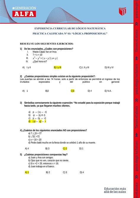 Práctica Calificada N 03 EXPERIENCIA CURRICULAR DE LÓGICO MATEMÁTICA