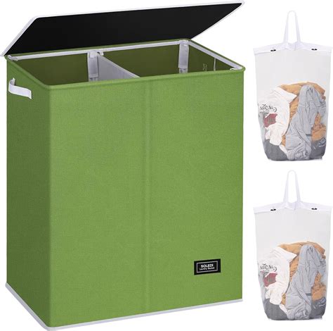 SOLEDI Double Laundry Basket With Lid And Removable Laundry Bags 160L