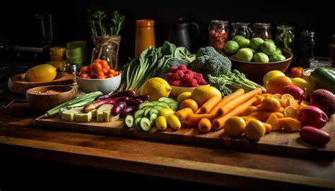 Verduras Frescas En Una Mesa De Madera R Stica En El Interior Generada