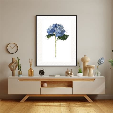 Printable Blue Hydrangea Flower Wall Art Hanging Botanical Etsy