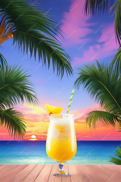 Premium Ai Image Pina Colada Cocktail On The Sea Beach