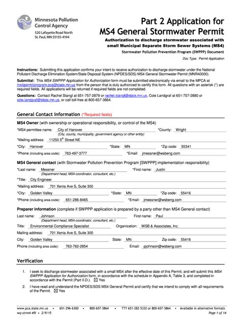 Fillable Online Ms Swppp Application For Reauthorization Form City