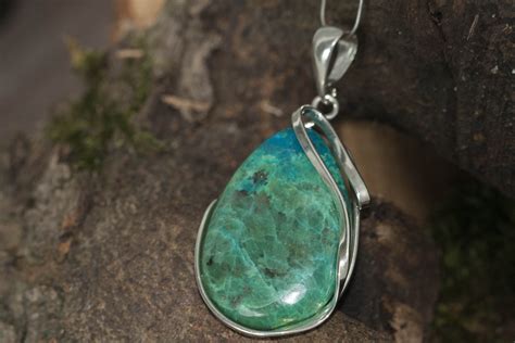 Chrysocolla Pendant Fitted In Sterling Silver Setting Chrysocolla