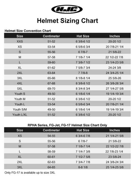 Youth Helmet Size Chart