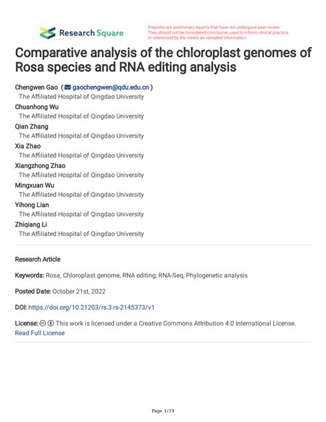 Pdf Comparative Analysis Of The Chloroplast Genomes Of Rosa Species