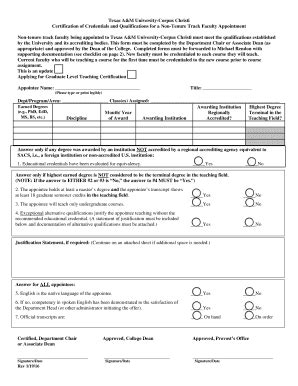 Fillable Online Assessment Tamucc Certification Of Credentials And