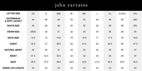 Size Chart Faq John Varvatos