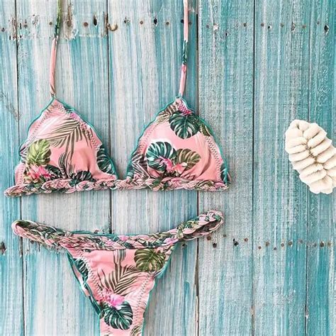 Buy Leaf Print Bikini Set 2018 Swimwear Women Bandage