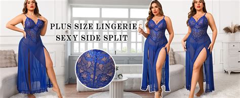 Avidlove Plus Size Lingerie For Women Sexy Lace Babydoll Long Lingerie Dress Side Split