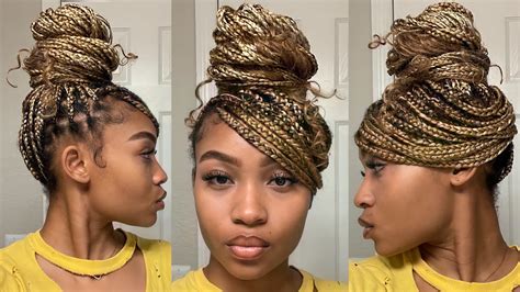 Easy Knotless Braid Top Bun How To With Bang Detailed Bella Rings 💎 Youtube