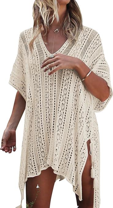 Damen Gestrickte Strandkleid Sommer Strandponcho Strandurlaub Badeanzug