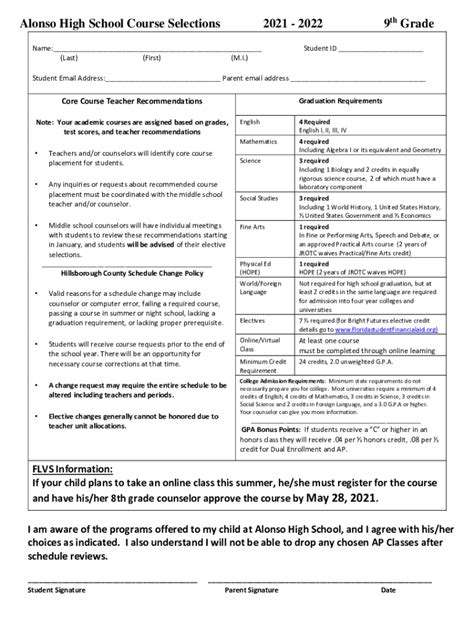 Fillable Online Course Selection Sheets Wilson High School Fax Email