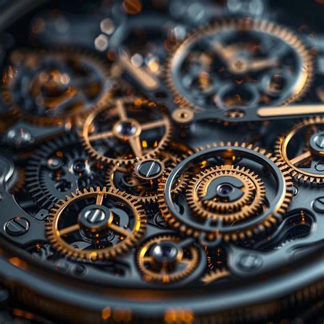 Gears And Cogs In A Mechanical Watch Face With A Black Background