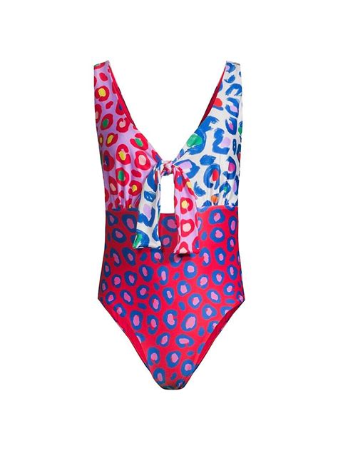 Farm Rio Leopard Pop Cut Out One Piece Swimsuit In Pink Lyst