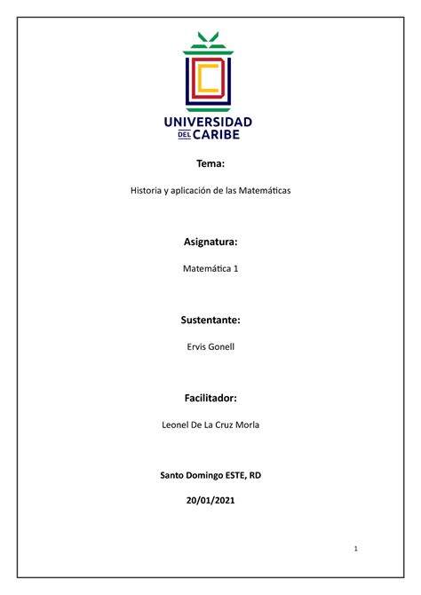 Trabajo final matematica 1 Tema Historia y aplicación de las