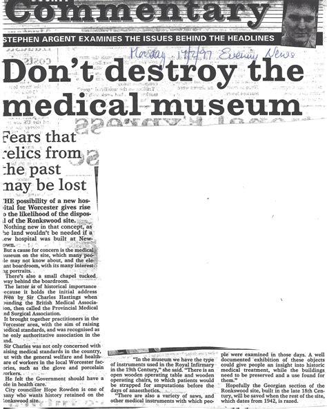 DON'T DESTROY THE MEDICAL MUSEUM! — Worcester Medical Museums