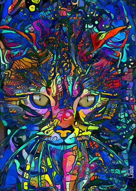 Altor Cat Mix Media On Panel X Painting By L Roche Artmajeur